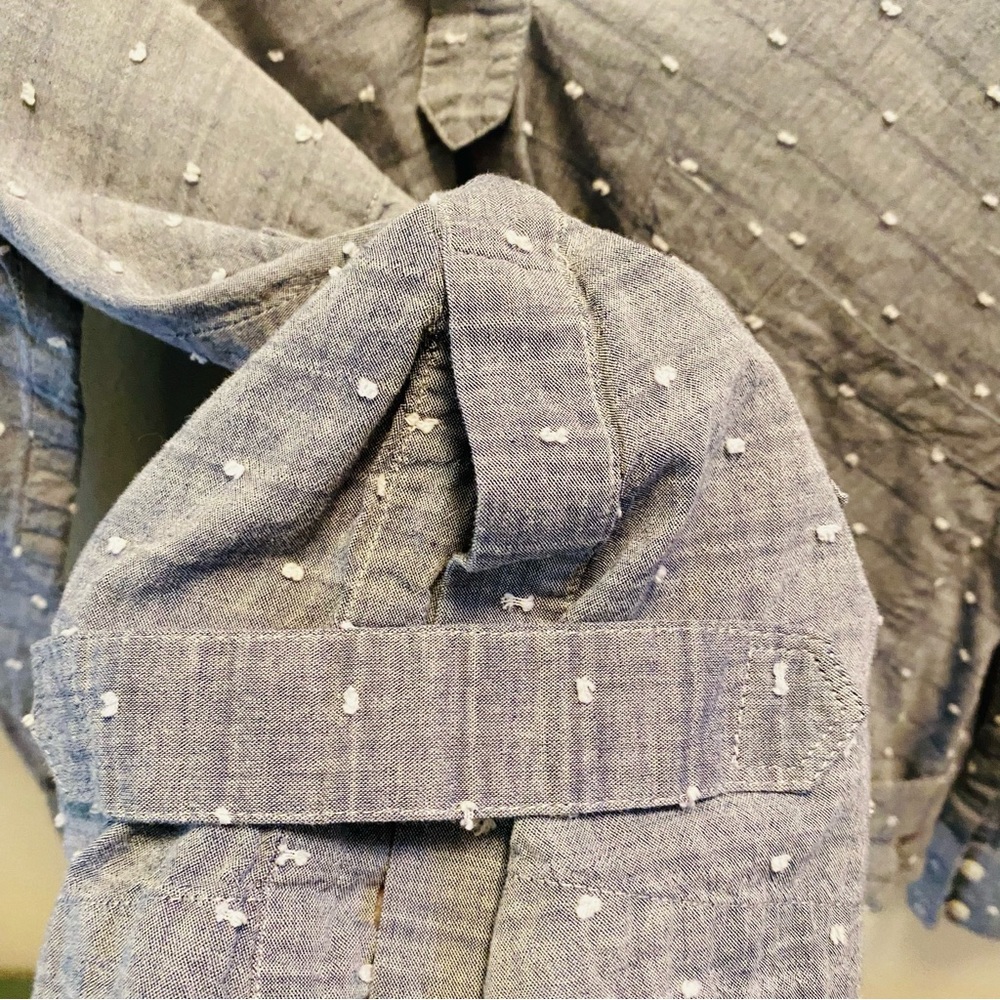 Derek Lam 10 Crosby Grey Swiss Dot Chambray V-Neck Popover Top - Picture 3 of 6
